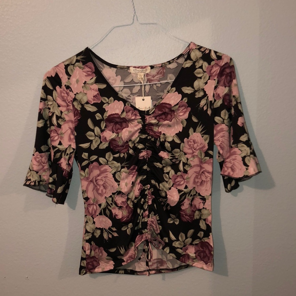 Floral drawstring shirt